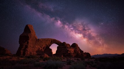 Milky Way over Turret Arch in Arches National Park at night