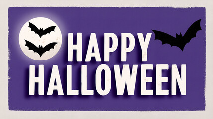 Halloween-themed illustration featuring bats and a full moon against a purple background, conveying a festive atmosphere for seasonal celebrations and events