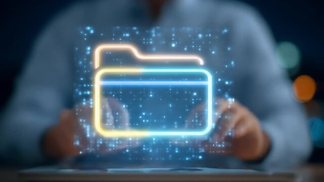 Digital Folder Icon Glowing with Data Streams.