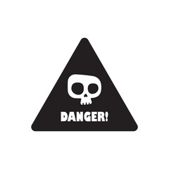 Black skull and crossbones warning symbol within a triangle danger, minimalist warning signs, safety labels,