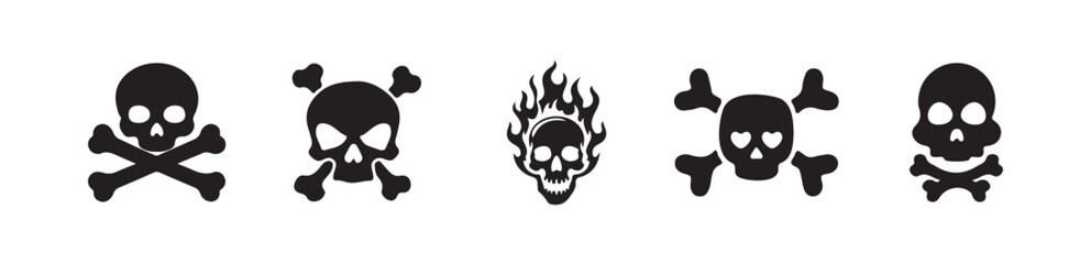 Skull and Crossbones emblem on a white background, triangular caution sign depicts a black skull, vector illustration eps 10.