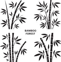 Fototapeta premium Black bamboo stalks with leaves silhouette