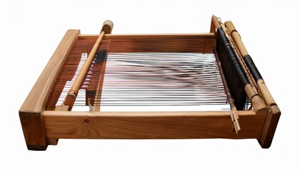 isolated small wooden weaving loom