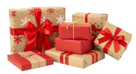 Isolated gifts for holidays like Christmas, stacked presents with bows, seasonal celebration