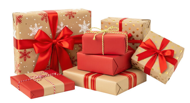 Isolated gifts for holidays like Christmas, stacked presents with bows, seasonal celebration