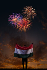 Girl with National flag of Hungary on Independence day