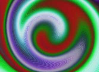 Hypnotic Abstract Swirl Background with Red, Green, and Purple Neon Colors and Grain Texture