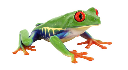 Isolated red eyed tree frog on a white background, vibrant amphibian from tropical rainforest
