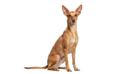 Isolated tan Italian Greyhound dog sitting attentively in studio shot, no background