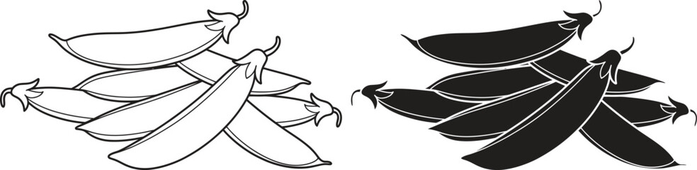 Hand drawn and silhouette illustrations of snow peas