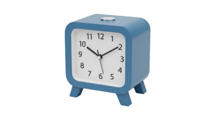 Isolated blue square alarm clock ticking, waking up, remembering time, time management