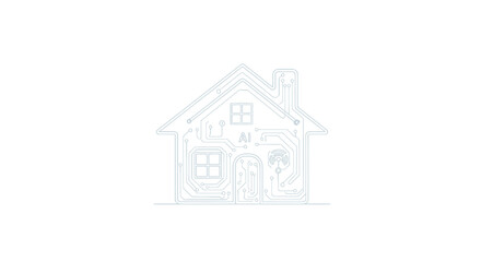 Detailed Line Art Illustration of a Simple House.