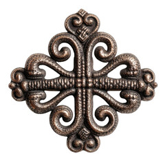 Obraz premium Ornate copper-toned cross brooch with intricate filigree