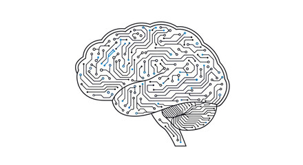 Digital Circuitry Brain Illustration Depicting Artificial Intelligence Concept.
