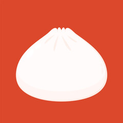 Dim sum, traditional Chinese dumplings, in bamboo steamer basket. Asian food vector illustration. Baozi or bao is Chinese food.