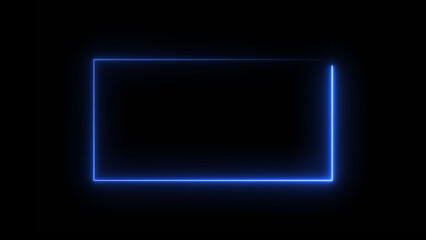 Abstract glowing blue neon rectangle shape icon illustration background 4k.