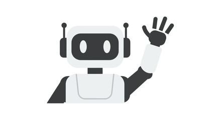 Friendly White Robot Waving Hand with Antennae.