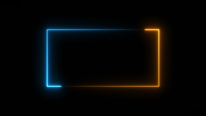 Abstract glowing blue, yellow neon rectangle shape icon illustration background 4k.
