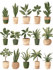 Illustrated Set of Modern Indoor Potted Plants