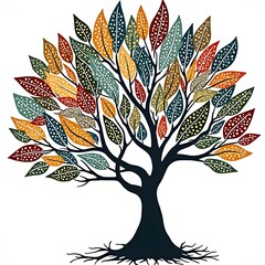 Obraz premium Hand drawn tree with decorative patterned leaves in diverse colors representing neurodiversity autism ADHD inclusion identity growth and mental health empowerment