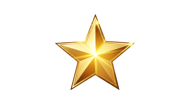 Radiant golden star with glowing light and sharp points isolated on dark backdrop