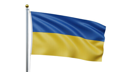 Isolated Ukrainian flag waving in the wind, national symbol of Ukraine, vibrant blue yellow