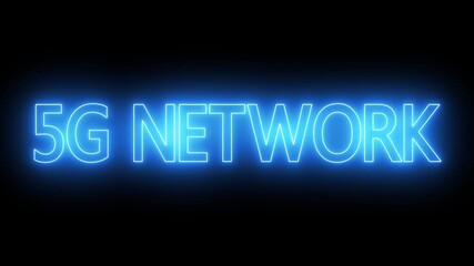 5G network text animation. neon Glow Text Effect with Word 5G network. 5G NETWORK Neon Light Text Effect on Black Background - Powered by Adobe