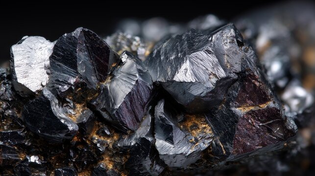 Close-up of shiny black sphalerite mineral crystals
