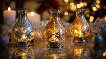 Elegant Glass Vases with Candlelight and Festive Holiday Spirit