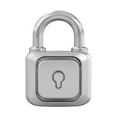 A shiny metallic padlock with a keyhole symbol is presented isolated on white background