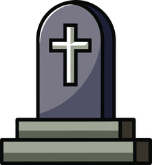 Obraz premium Cartoon Illustration of a Tombstone with a Cross on a Stepped Base