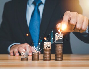 man studying graph with percentage