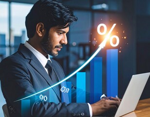 man studying graph with percentage