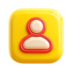 Bright yellow square icon featuring a stylized human silhouette with red outline isolated on white background