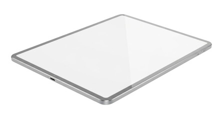 Isolated silver tablet device with blank screen for template insertion against background