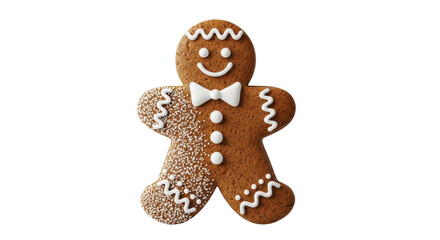 Isolated gingerbread man cookie with sugar icing, a festive holiday treat on its own