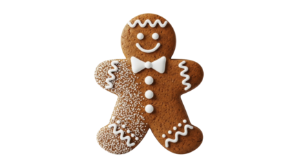 Isolated gingerbread man cookie with sugar icing, a festive holiday treat on its own