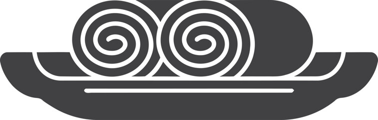 Stylized silhouette of two rolled towels on a tray