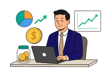 Businessman Analysing Finance and Growth Charts Vector