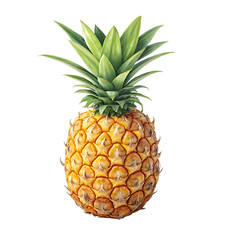 A vibrant pineapple isolated on transparent background, showcasing its textured skin and lush green crown, a tropical delight evoking sunshine and sweet refreshment
