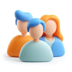 Three stylized 3d cartoon figures representing a family or group of people isolated on white background