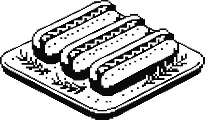 Hand drawn illustration of four hot dogs on a plate