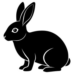 Simple black silhouette of a rabbit sitting with its ears upright on a white background