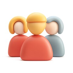 Three abstract stylized figures made of clay with rounded shapes isolated on white background