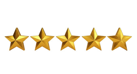 Isolated five golden stars, positive quality ranking and feedback symbol, rating design