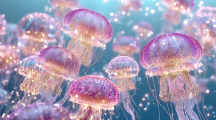 Ethereal Jellyfish Floating in a Colorful Underwater Scene