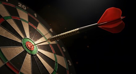 Dart Hitting Bullseye on Dartboard