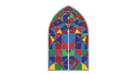 Vibrant abstract geometric stained glass window with colorful mosaic pattern, spiritual art for religious themes and All Saints Day designs