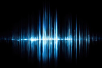 Abstract audio visualization of blue sound waves on black