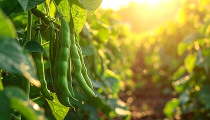 Green bean pods in sunlight